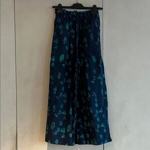 Rachel Comey Navy Blue Batik Pattern Wide-Leg Pants